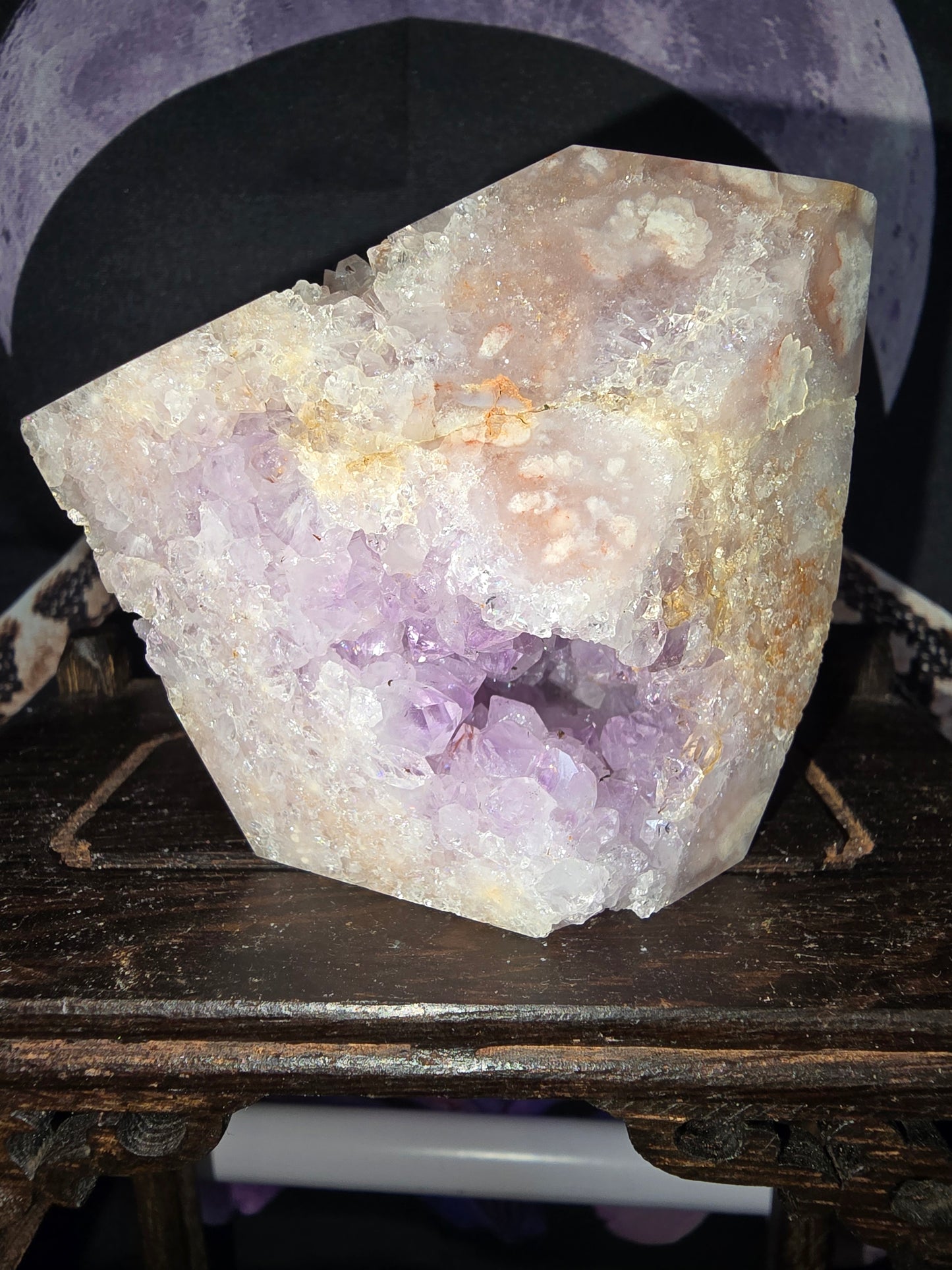 Pink Amethyst Freeform with Flower Agate - A