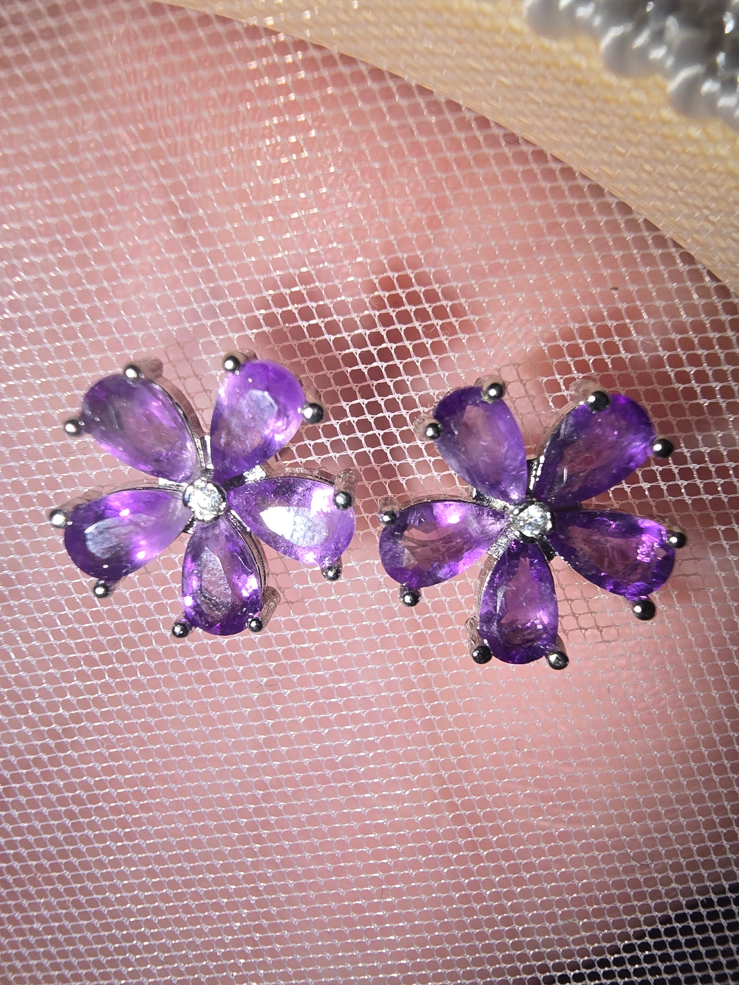 Amethyst Flower Earrings 925 Silver