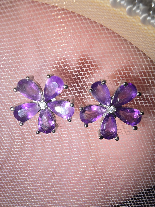 Amethyst Flower Earrings 925 Silver
