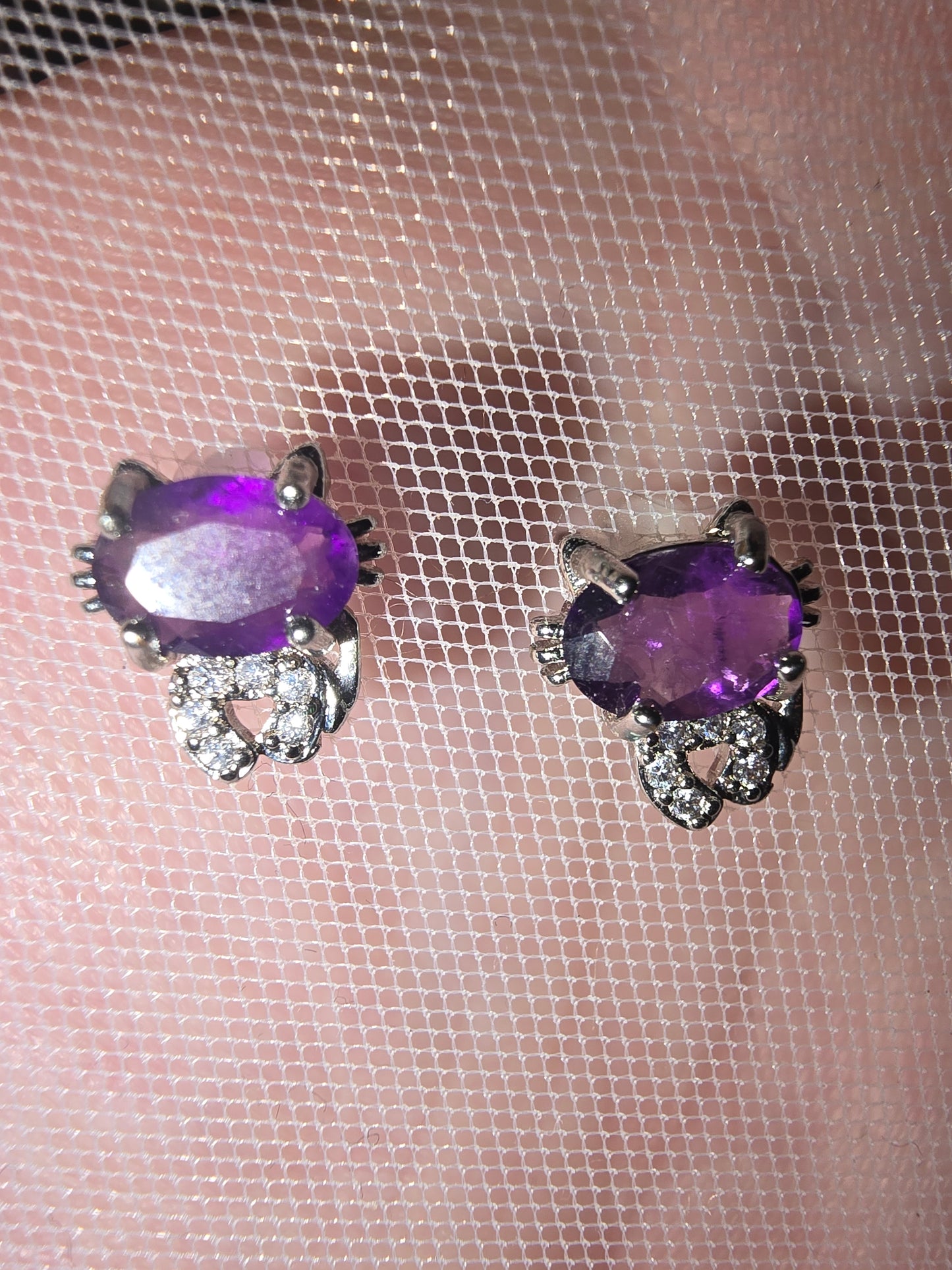 Amethyst Cat Earrings 925 Silver