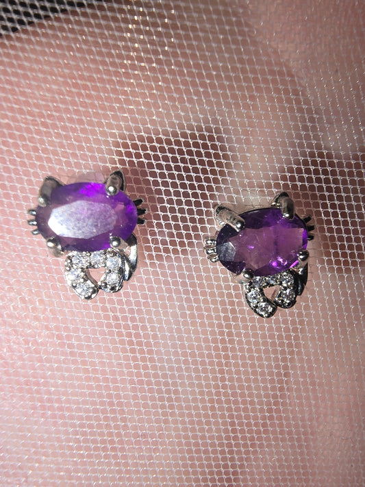 Amethyst Cat Earrings 925 Silver