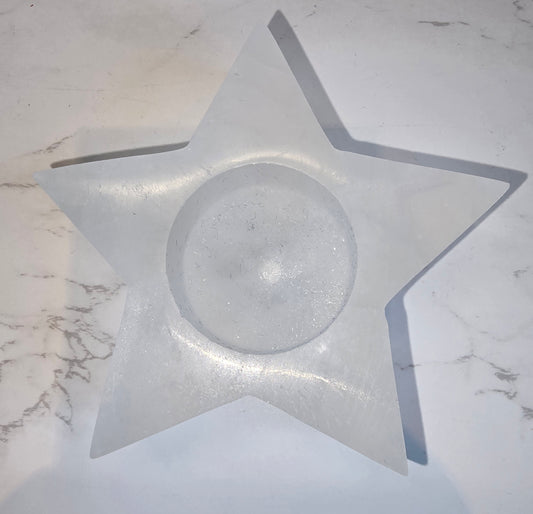 White Selenite Star Tealight Holder