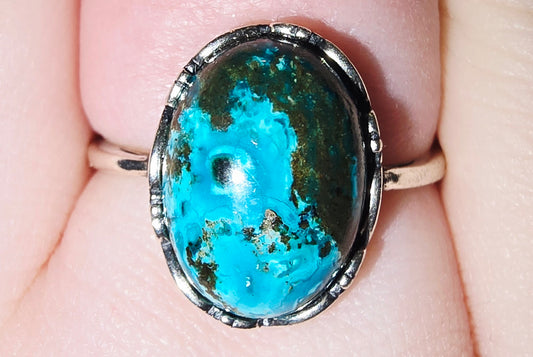 Malachite and Chrysocolla 925 Silver Adjustable Ring