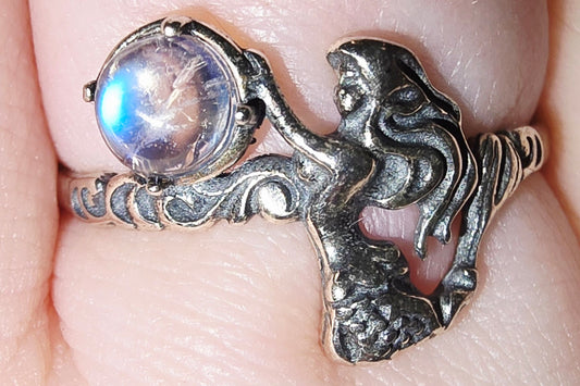 Moonstone and 925 Silver Adjustable Mermaid Ring