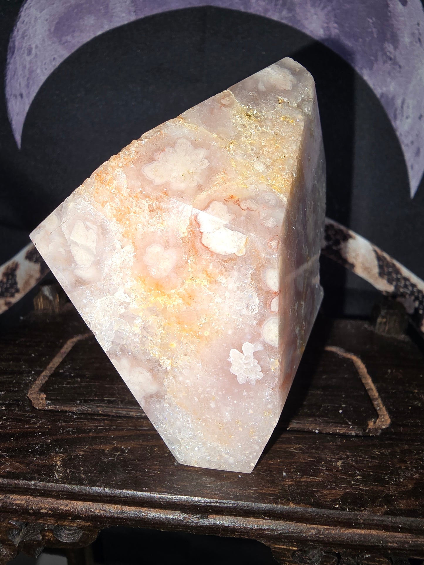 Pink Amethyst Freeform with Flower Agate - A
