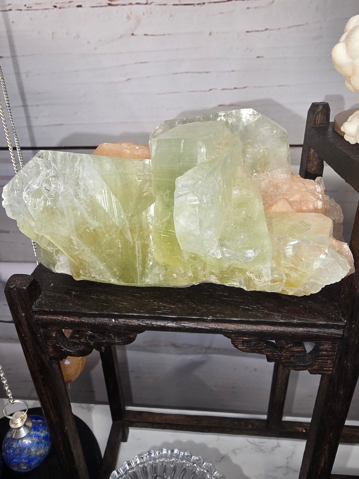 XL Green Cubic Apophyllite with Peach Stilbite