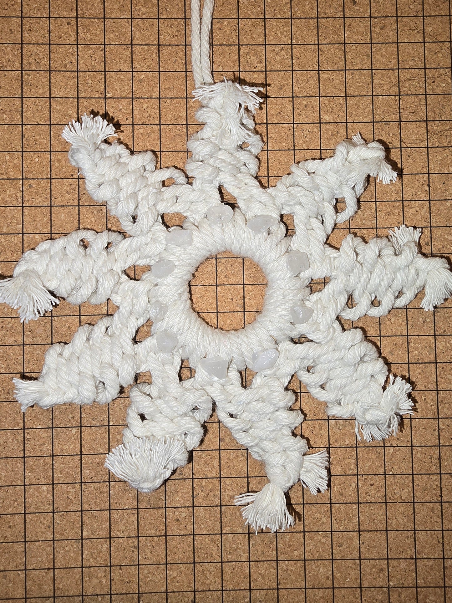 Macramé Snowflake Decoration with Clear Quartz