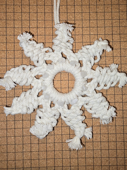 Macramé Snowflake Decoration with Clear Quartz